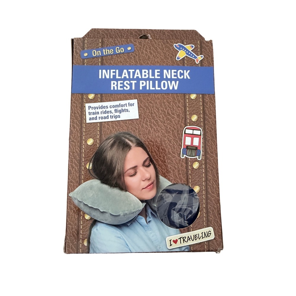 Greenbrier International Inflatable Neck Rest Pillow Women OS Navy Blue New